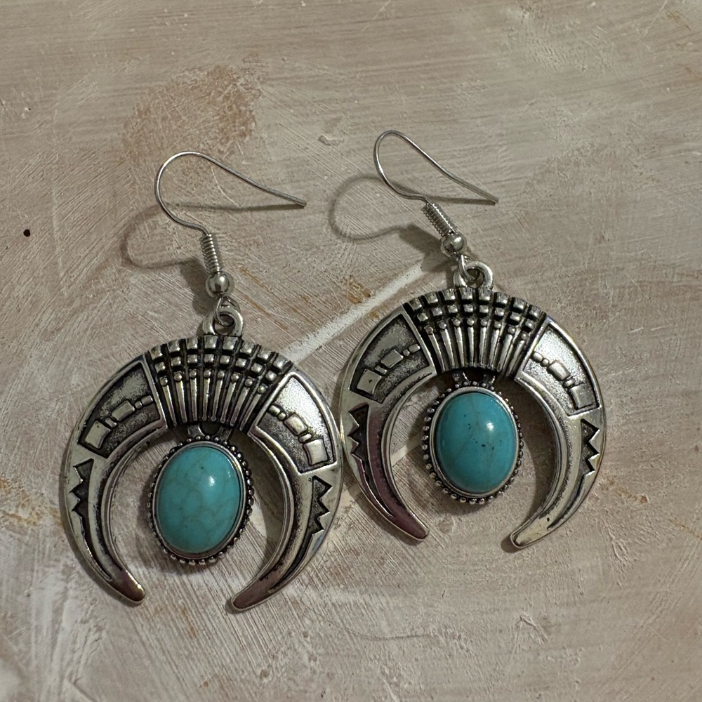 Silver and Turquoise Crescent Earrings